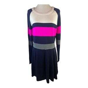 Eliza J Dress Womens Large Multicolor Knit A line Long Sleeve Business Casual
